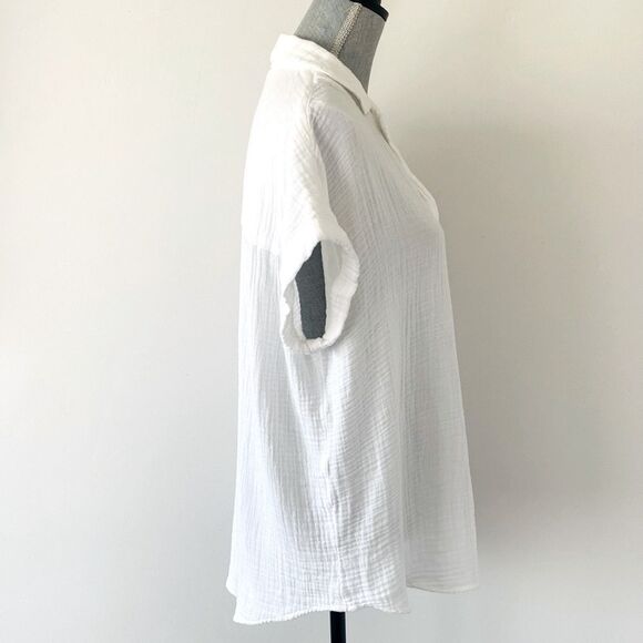 beach lunch lounge Shirt sz L Cotton Waffle White Coastal Beach Minimalist - Picture 7 of 11